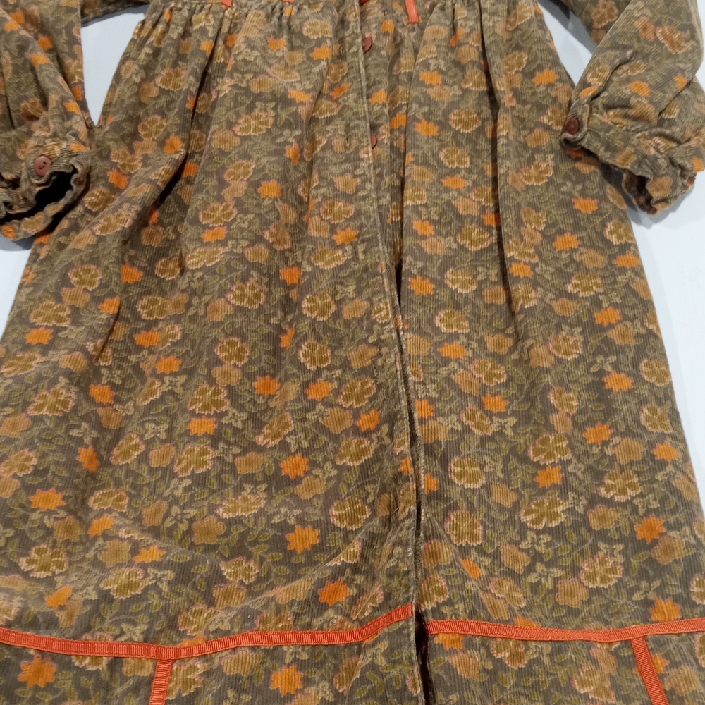 Floral Corduroy Kids Dress - Orange and Brown
